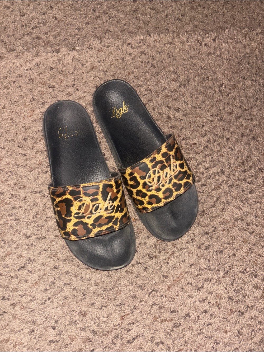 DGK Leopard Print Slide Sandals in Black and Gold